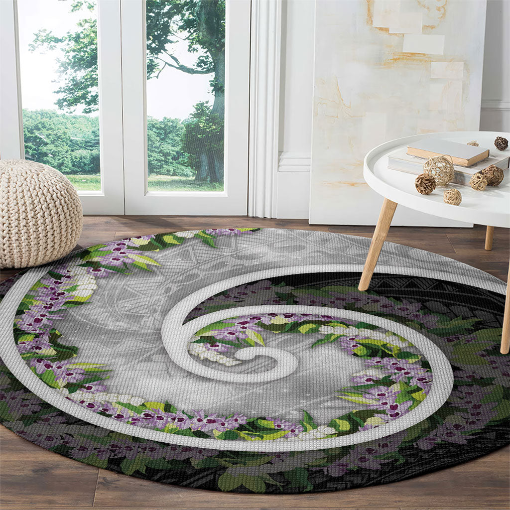 Piko Hawaii Round Carpet Polynesian Pattern With Maile Pikake Honohono Lei