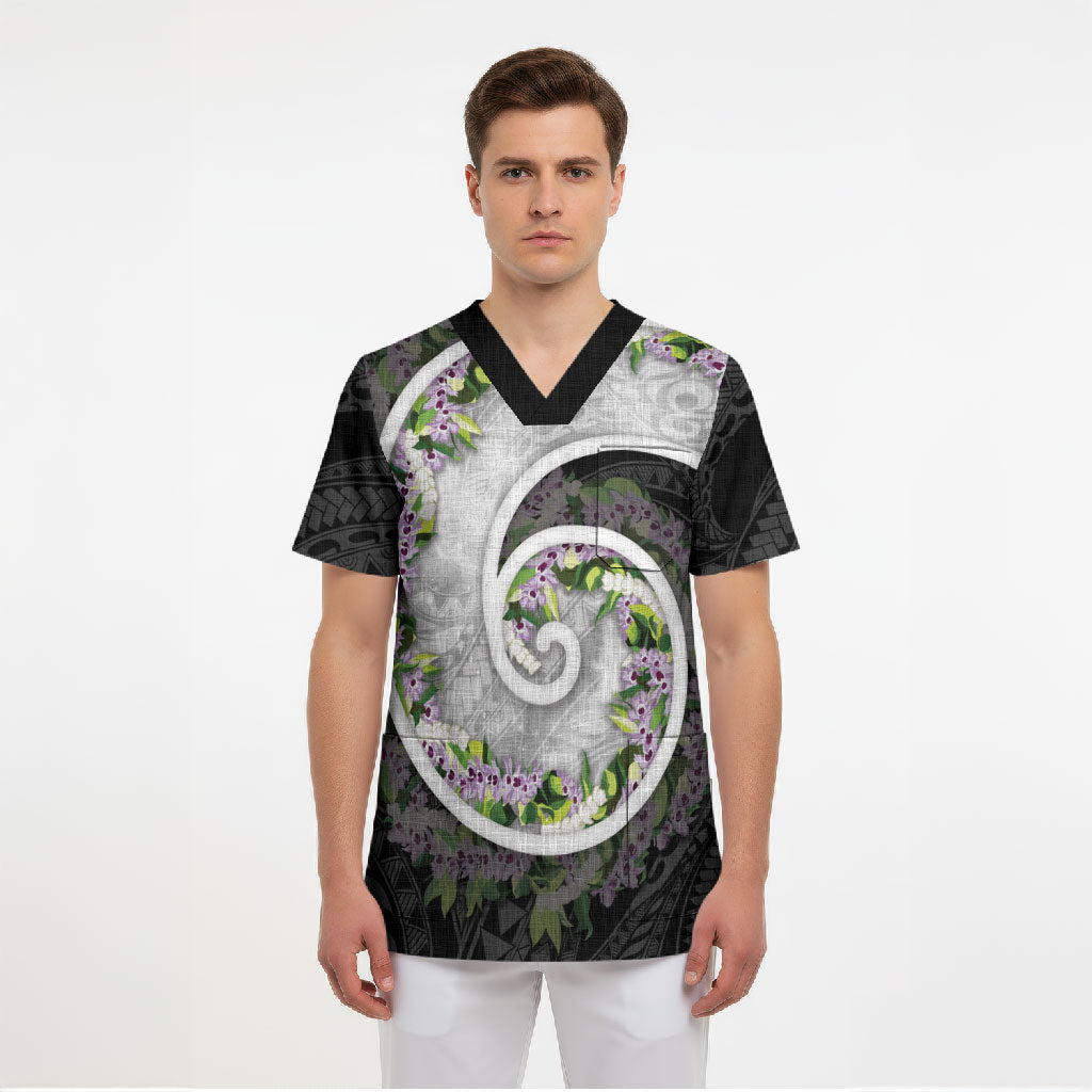 Piko Hawaii Scrub Top Polynesian Pattern With Maile Pikake Honohono Lei LT05 - Polynesian Pride