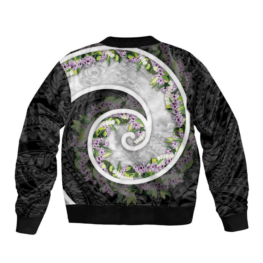 Piko Hawaii Sleeve Zip Bomber Jacket Polynesian Pattern With Maile Pikake Honohono Lei LT05 - Polynesian Pride