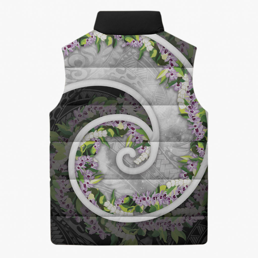 Piko Hawaii Sleeveless Puffer Jacket Polynesian Pattern With Maile Pikake Honohono Lei LT05 - Polynesian Pride