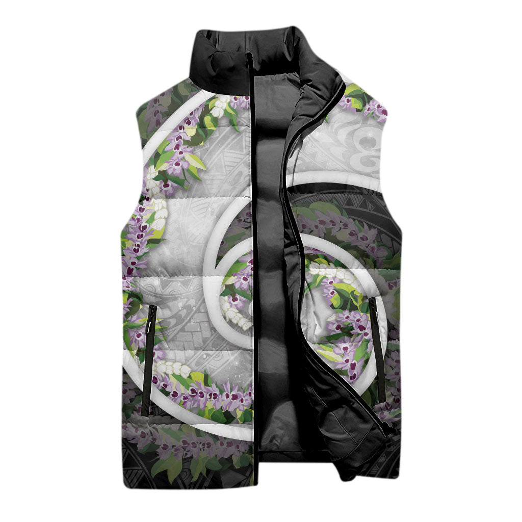 Piko Hawaii Sleeveless Puffer Jacket Polynesian Pattern With Maile Pikake Honohono Lei LT05 - Polynesian Pride
