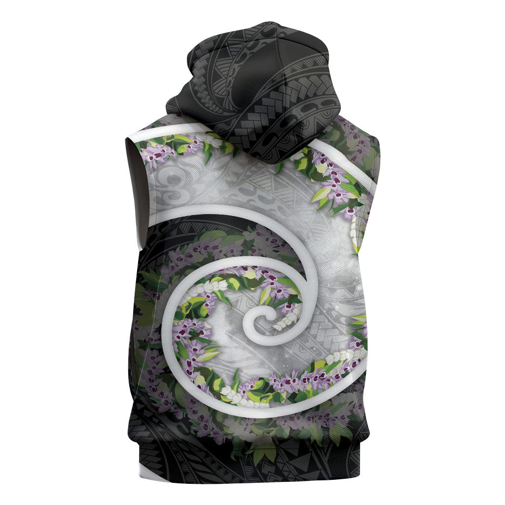 Piko Hawaii Sleeveless Zip Hoodie Polynesian Pattern With Maile Pikake Honohono Lei