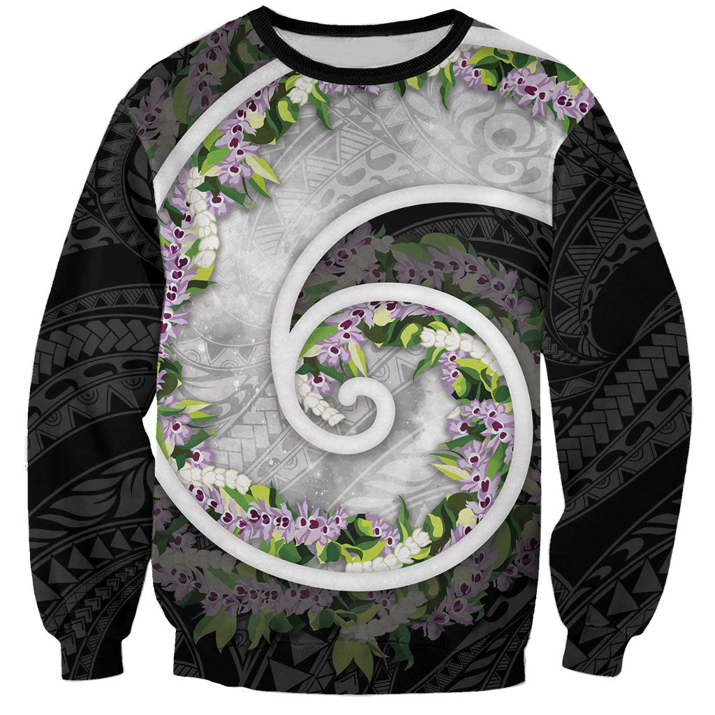 Piko Hawaii Sweatshirt Polynesian Pattern With Maile Pikake Honohono Lei LT05 Unisex Black - Polynesian Pride