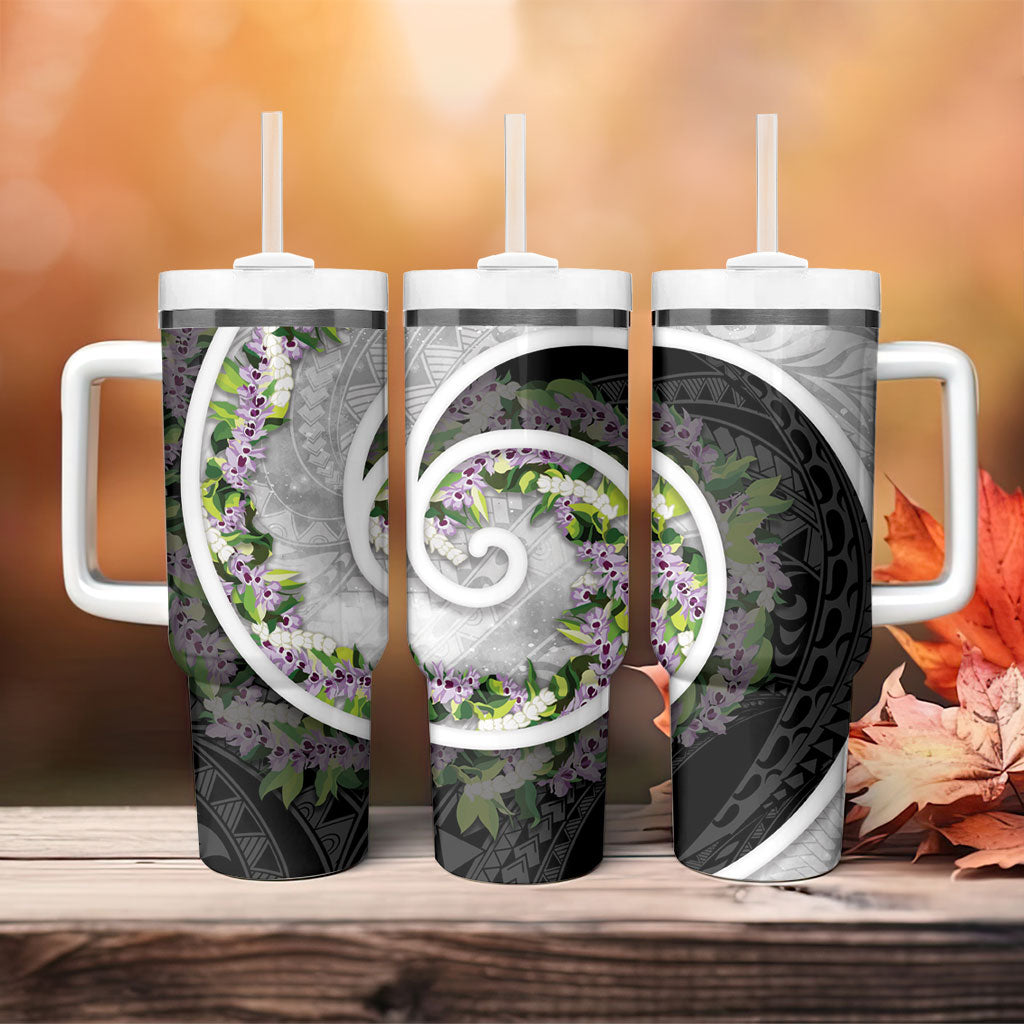 Piko Hawaii Tumbler With Handle Polynesian Pattern With Maile Pikake Honohono Lei LT05 - Polynesian Pride