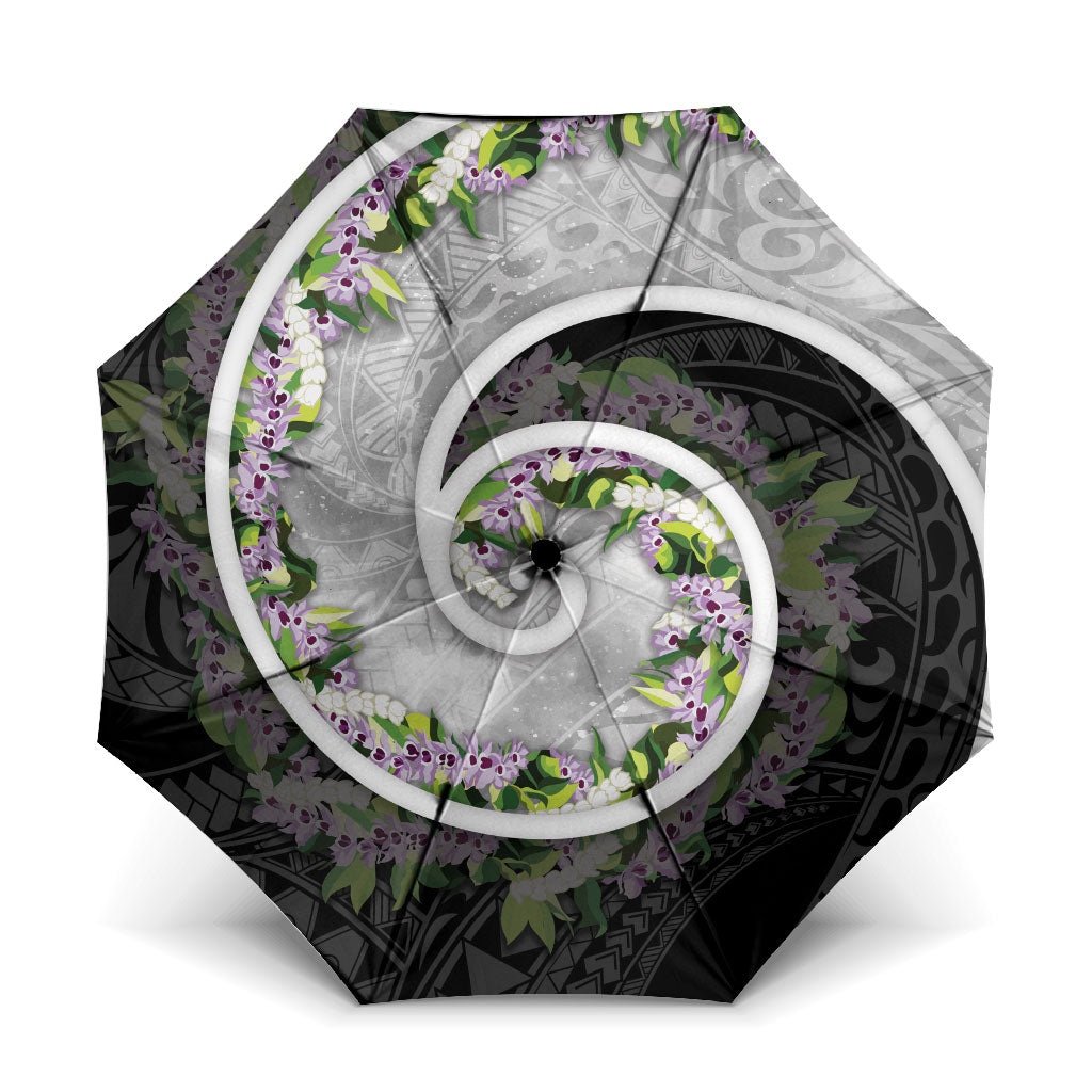 Piko Hawaii Umbrella Polynesian Pattern With Maile Pikake Honohono Lei LT05 One Size Folded 11.42 inch Opened Diameter 37.4 inch Black - Polynesian Pride