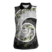 Piko Hawaii Women Sleeveless Polo Shirt Polynesian Pattern With Maile Pikake Honohono Lei LT05 Female Black - Polynesian Pride