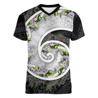 Piko Hawaii Women V-Neck T-Shirt Polynesian Pattern With Maile Pikake Honohono Lei LT05 Female Black - Polynesian Pride