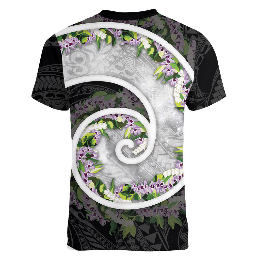 Piko Hawaii Women V-Neck T-Shirt Polynesian Pattern With Maile Pikake Honohono Lei LT05 - Polynesian Pride