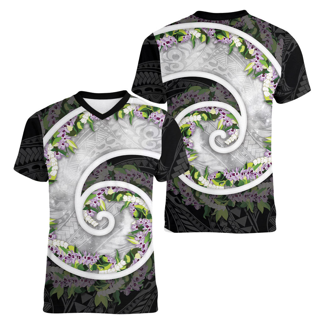 Piko Hawaii Women V-Neck T-Shirt Polynesian Pattern With Maile Pikake Honohono Lei LT05 - Polynesian Pride