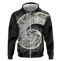 Piko Hawaii Zip Hoodie Polynesian Pattern With Maile Pikake Honohono Lei LT05 Zip Hoodie Black - Polynesian Pride