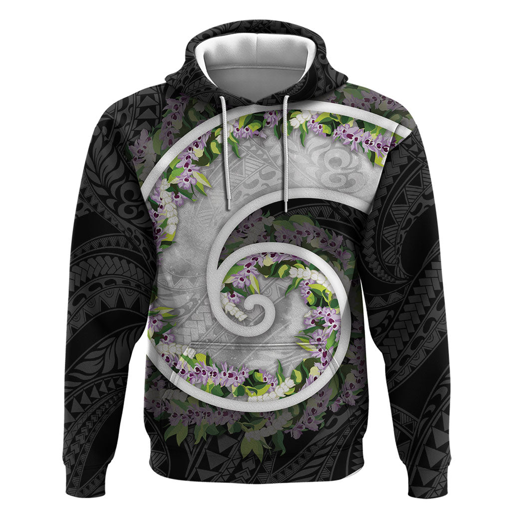 Piko Hawaii Zip Hoodie Polynesian Pattern With Maile Pikake Honohono Lei LT05 Pullover Hoodie Black - Polynesian Pride