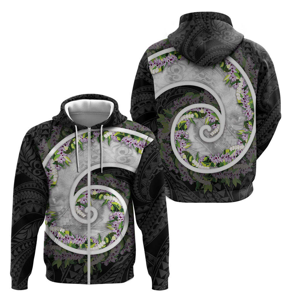 Piko Hawaii Zip Hoodie Polynesian Pattern With Maile Pikake Honohono Lei LT05 - Polynesian Pride
