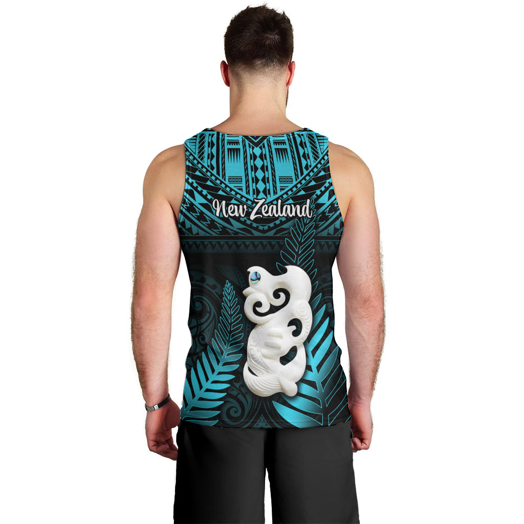 New Zealand Men Tank Top Manaia Maori Pattern With Turquoise Fern LT05 - Polynesian Pride