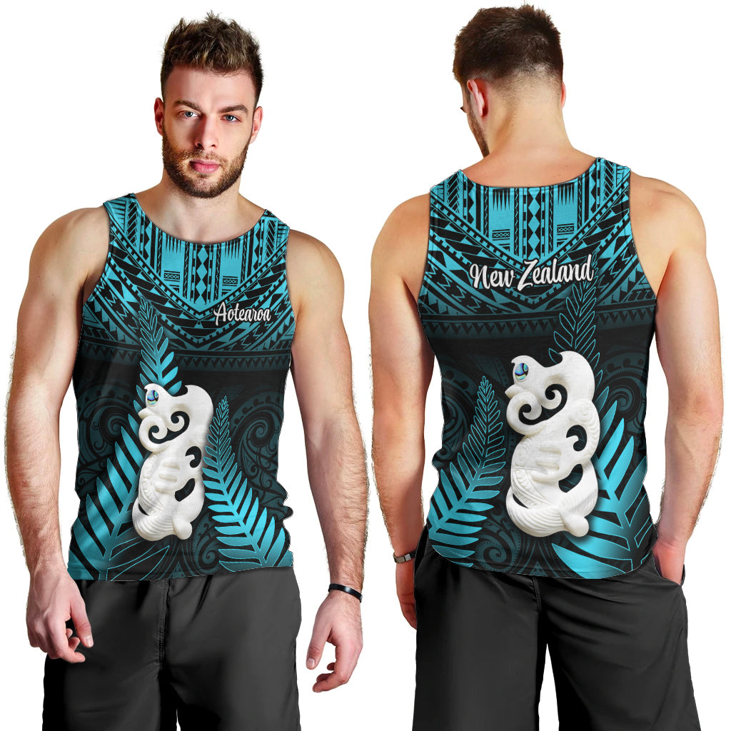 New Zealand Men Tank Top Manaia Maori Pattern With Turquoise Fern LT05 - Polynesian Pride