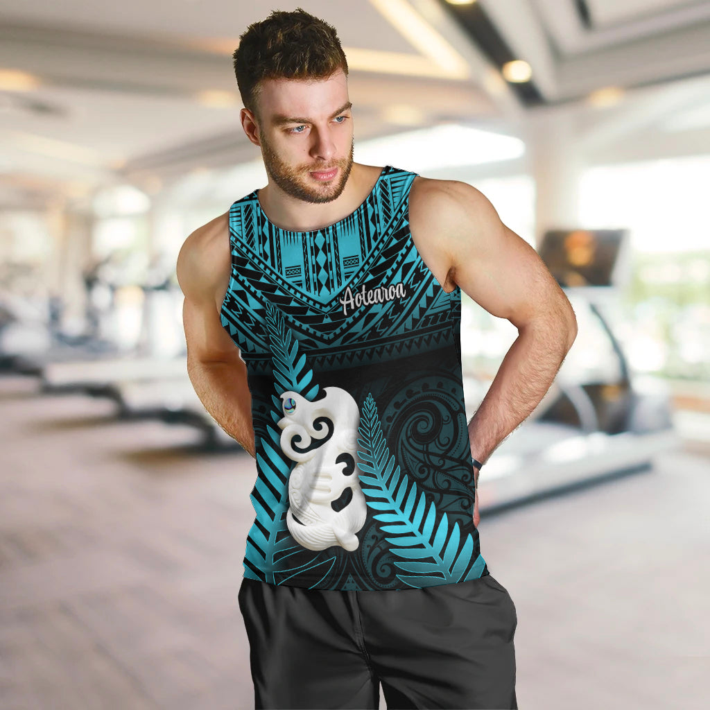 New Zealand Men Tank Top Manaia Maori Pattern With Turquoise Fern LT05 - Polynesian Pride