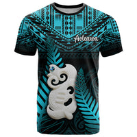 New Zealand T Shirt Manaia Maori Pattern With Turquoise Fern LT05 Turquoise - Polynesian Pride