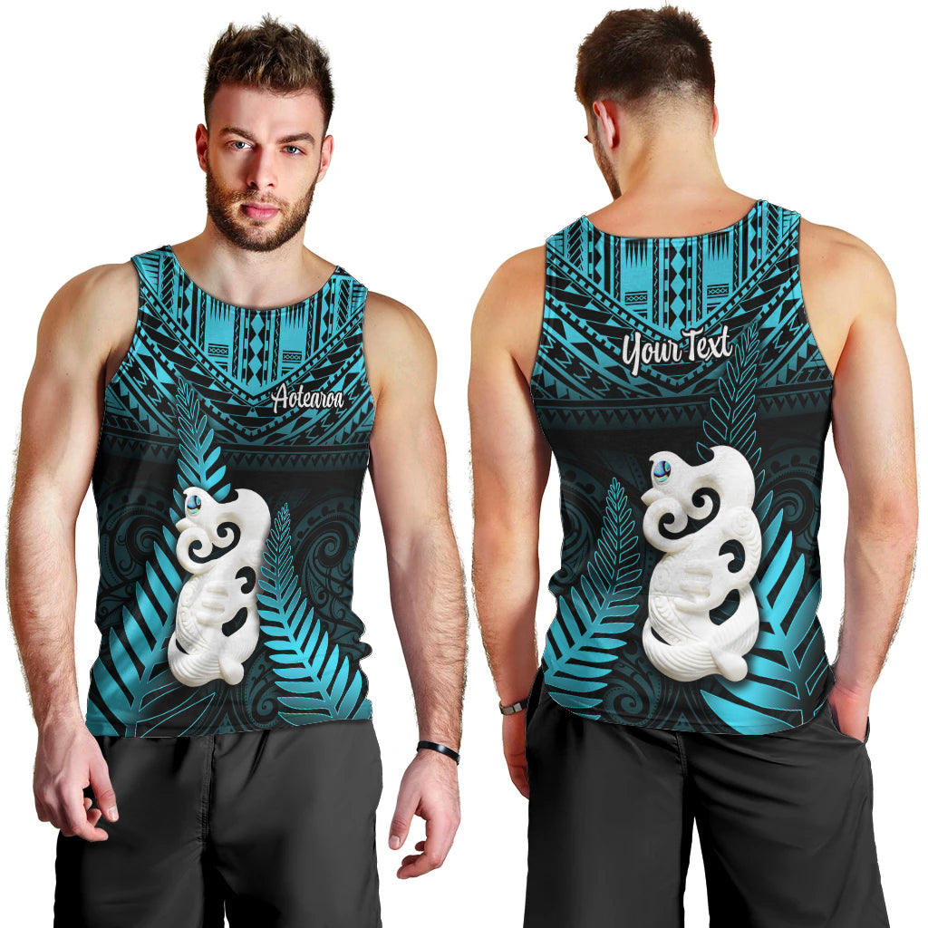 Personalized New Zealand Men Tank Top Manaia Maori Pattern With Turquoise Fern LT05 - Polynesian Pride