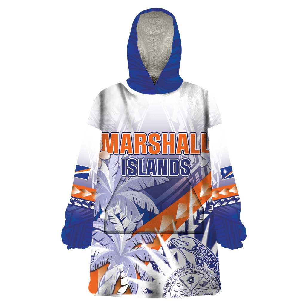 Personalised Marshall Islands Manit Day Wearable Blanket Hoodie Polynesian Tribal Tattoo Tropical Style LT05 One Size Blue - Polynesian Pride