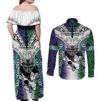 Custom New Zealand Warrior Couples Matching Off Shoulder Maxi Dress and Long Sleeve Button Shirt Maori Tribal Pattern LT05 - Polynesian Pride