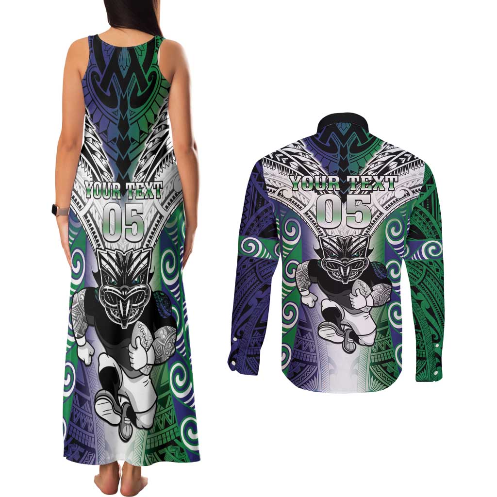 Custom New Zealand Warrior Couples Matching Tank Maxi Dress and Long Sleeve Button Shirt Maori Tribal Pattern LT05 - Polynesian Pride