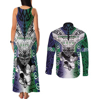 Custom New Zealand Warrior Couples Matching Tank Maxi Dress and Long Sleeve Button Shirt Maori Tribal Pattern LT05 - Polynesian Pride