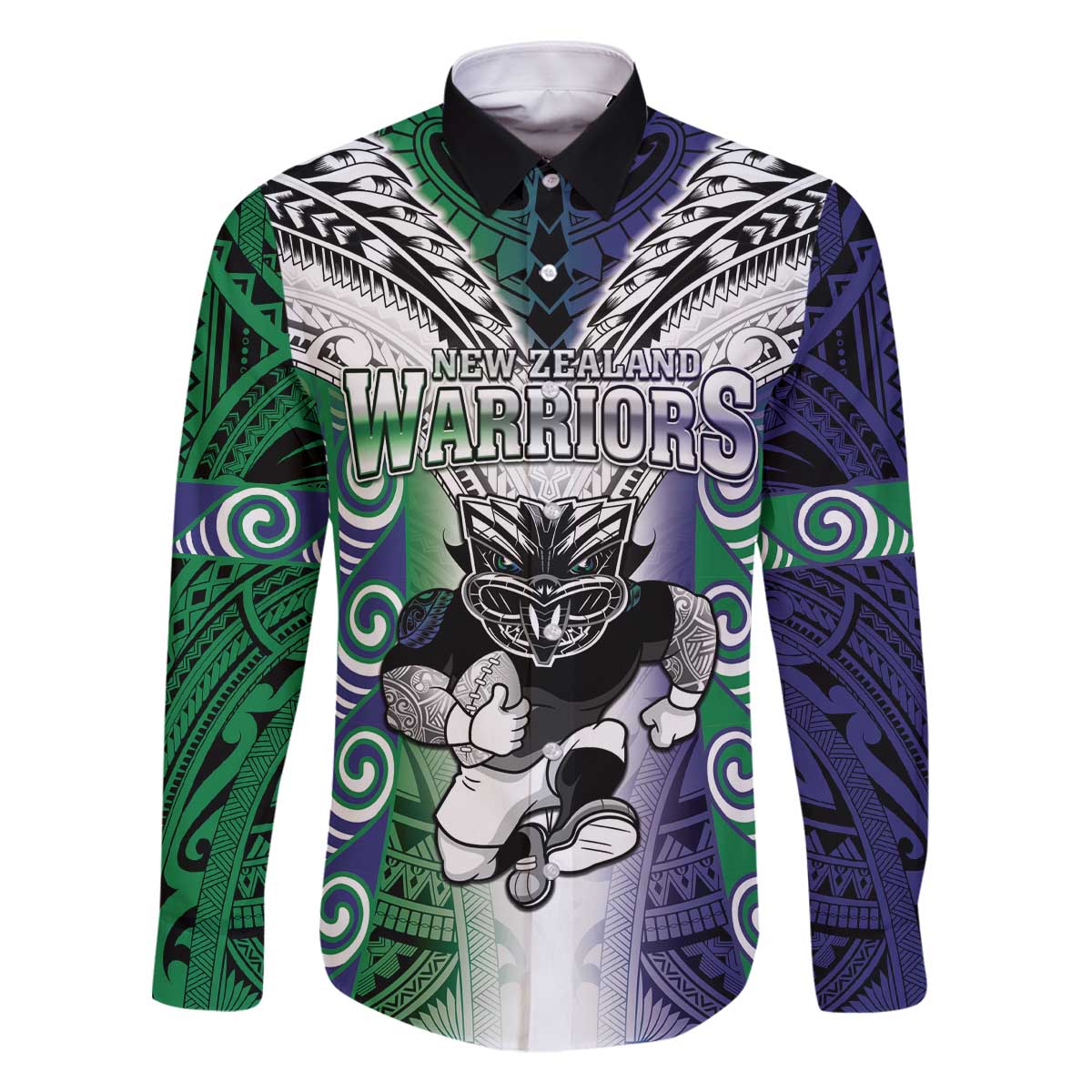 Custom New Zealand Warrior Family Matching Off The Shoulder Long Sleeve Dress and Hawaiian Shirt Maori Tribal Pattern