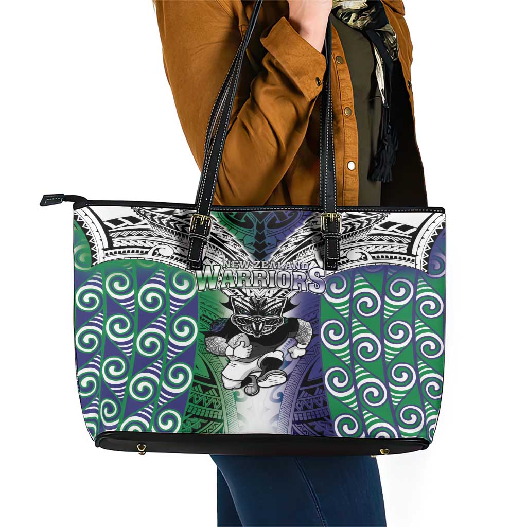 New Zealand Warrior Leather Tote Bag Maori Tribal Pattern