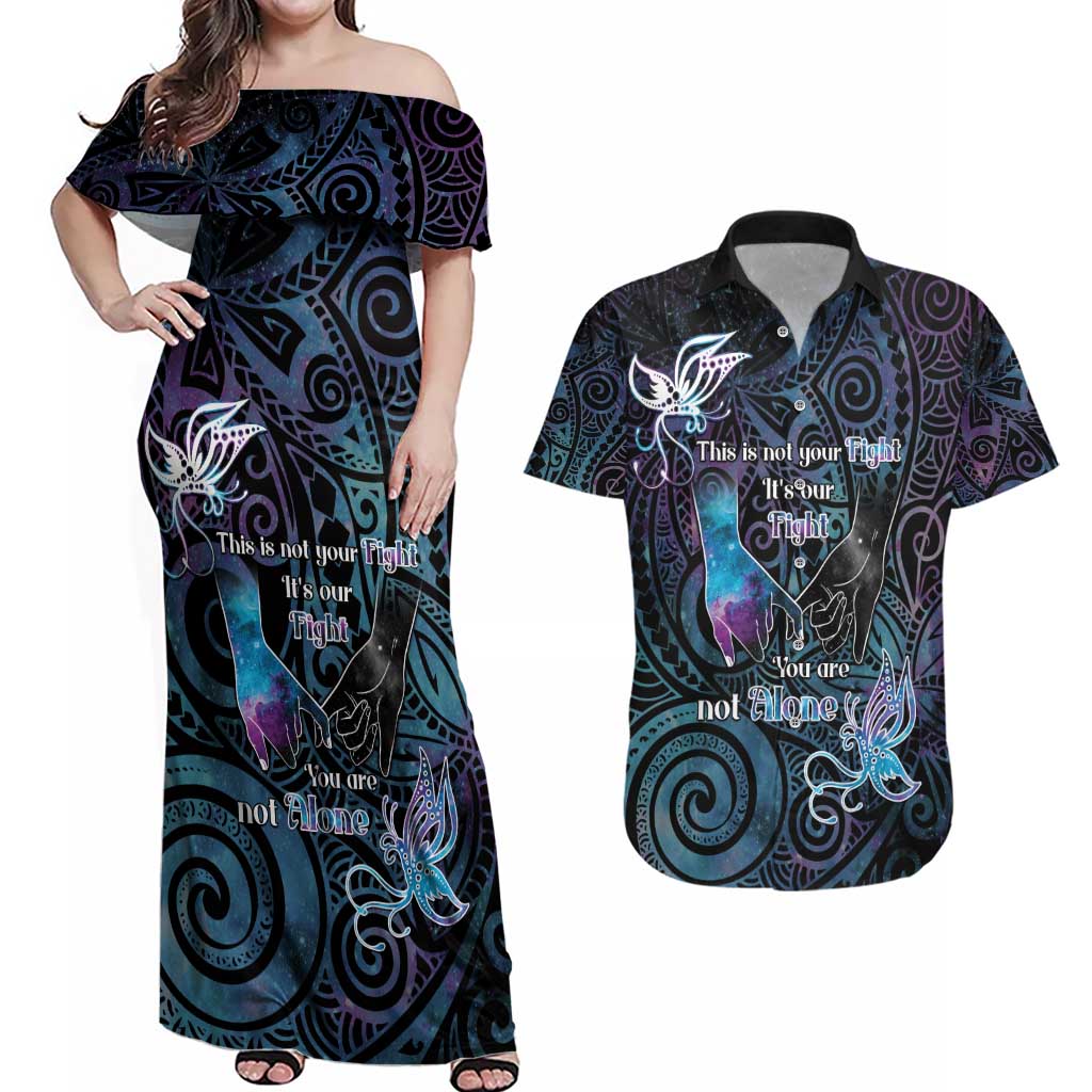 Suicide Awareness Couples Matching Off Shoulder Maxi Dress and Hawaiian Shirt You Are Not Alone - Polynesian Pride