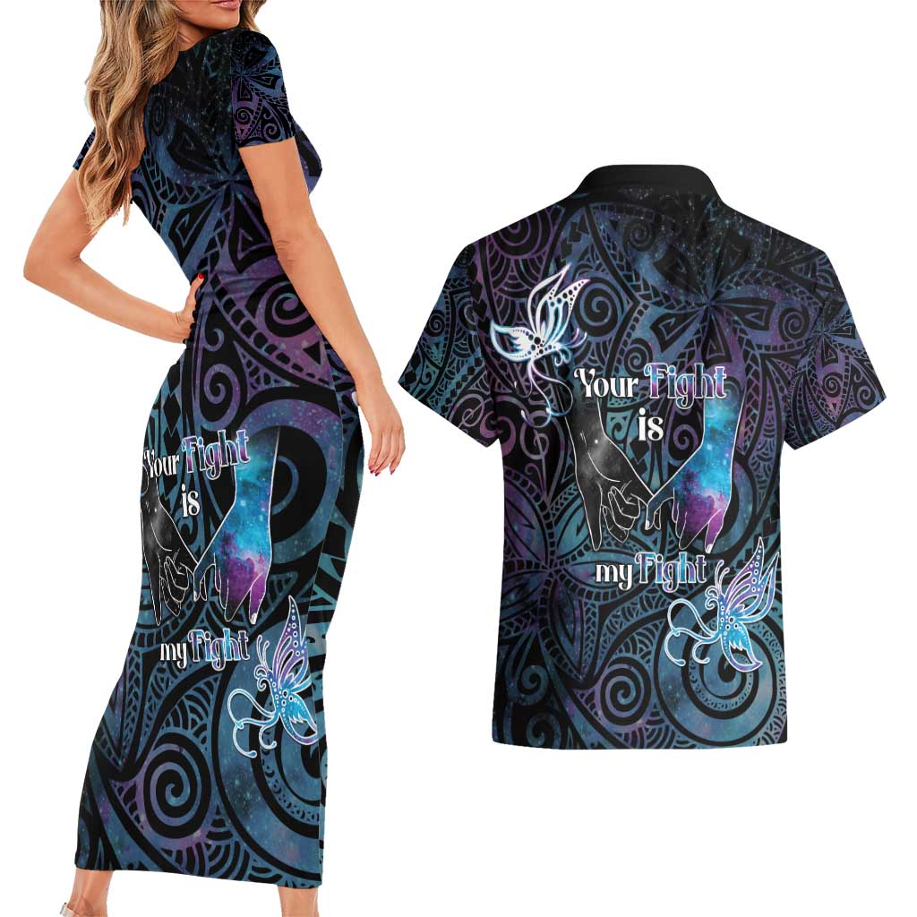 Suicide Awareness Couples Matching Short Sleeve Bodycon Dress and Hawaiian Shirt You Are Not Alone - Polynesian Pride
