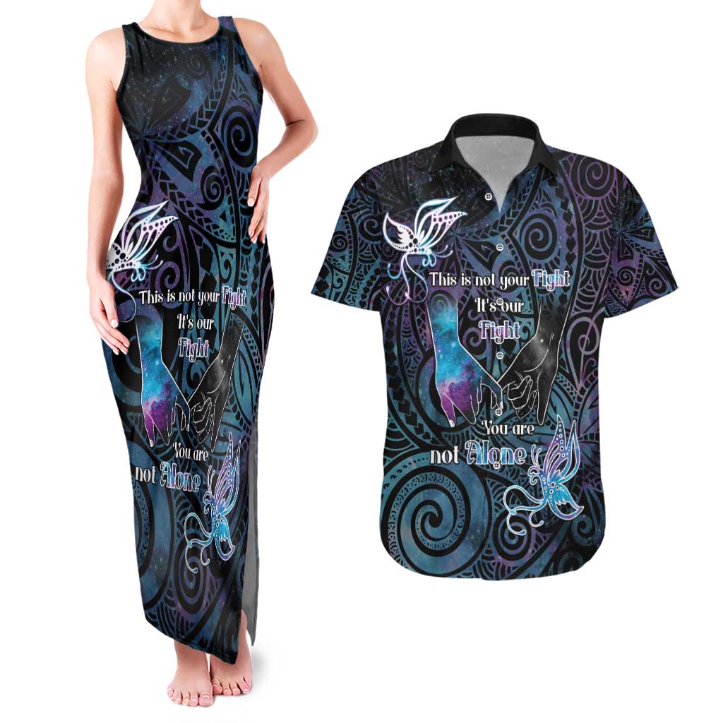 Suicide Awareness Couples Matching Tank Maxi Dress and Hawaiian Shirt You Are Not Alone - Polynesian Pride