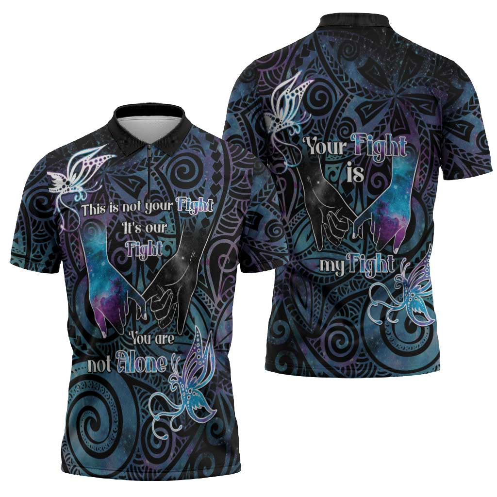 Suicide Awareness Zipper Polo Shirt You Are Not Alone - Polynesian Pride