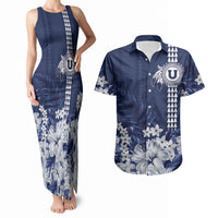 Personalized Utah State Couples Matching Tank Maxi Dress and Hawaiian Shirt Polynesian Style LT05 Blue - Polynesian Pride