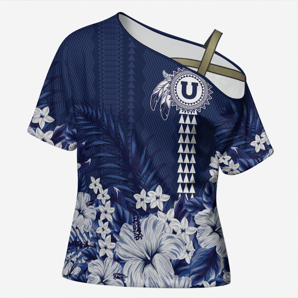 Personalized Utah State Cross Shoulder Shirt Polynesian Style LT05 Female Blue - Polynesian Pride
