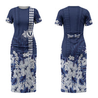 Personalized Utah State Family Matching Short Sleeve Bodycon Dress and Hawaiian Shirt Polynesian Style LT05 Mom's Dress Blue - Polynesian Pride