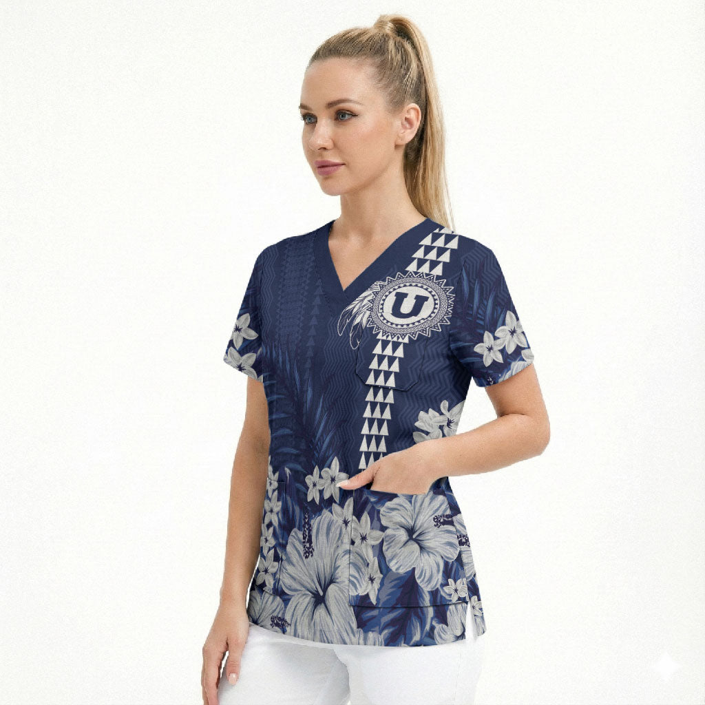 Personalized Utah State Scrub Top Polynesian Style LT05 - Polynesian Pride