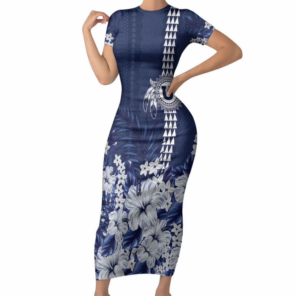 Personalized Utah State Short Sleeve Bodycon Dress Polynesian Style LT05 Long Dress Blue - Polynesian Pride