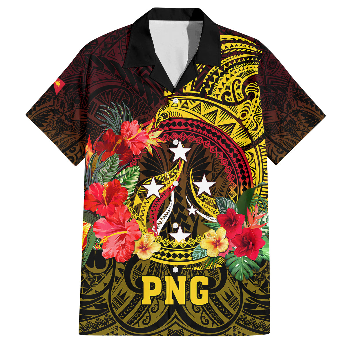Papua New Guinea Family Matching Summer Maxi Dress and Hawaiian Shirt Coat Of Arms Tropical Flowers Polynesian Pattern LT05 Dad's Shirt - Short Sleeve Yellow - Polynesian Pride