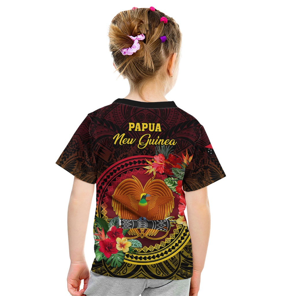 Papua New Guinea Kid T Shirt Coat Of Arms Tropical Flowers Polynesian Pattern LT05 - Polynesian Pride