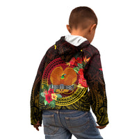 Personalized Papua New Guinea Kid Hoodie Coat Of Arms Tropical Flowers Polynesian Pattern LT05 - Polynesian Pride