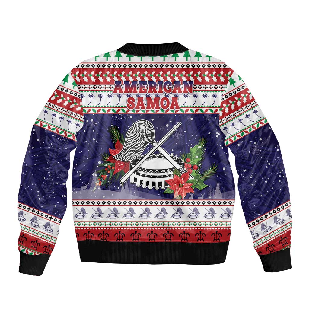 American Samoa Christmas Bomber Jacket Poinsettia La Maunia Le Kilisimasi