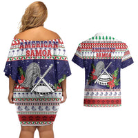 American Samoa Christmas Couples Matching Off Shoulder Short Dress and Hawaiian Shirt Poinsettia La Maunia Le Kilisimasi