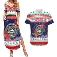 American Samoa Christmas Couples Matching Summer Maxi Dress and Hawaiian Shirt Poinsettia La Maunia Le Kilisimasi LT05 White - Polynesian Pride