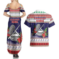 American Samoa Christmas Couples Matching Summer Maxi Dress and Hawaiian Shirt Poinsettia La Maunia Le Kilisimasi LT05 - Polynesian Pride