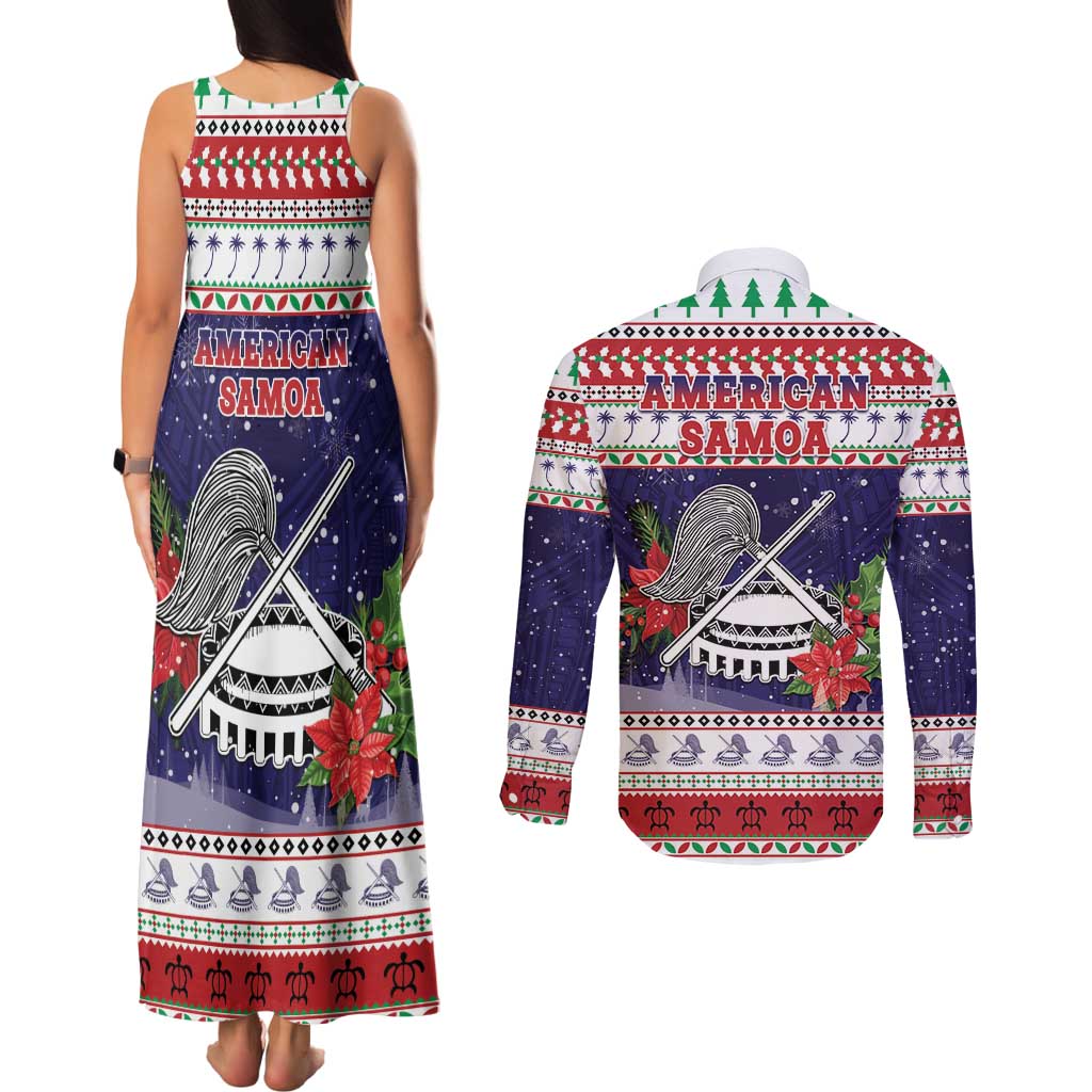 American Samoa Christmas Couples Matching Tank Maxi Dress and Long Sleeve Button Shirt Poinsettia La Maunia Le Kilisimasi
