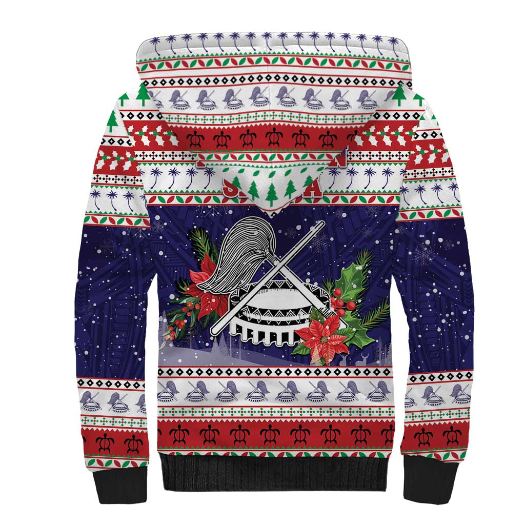 American Samoa Christmas Sherpa Hoodie Poinsettia La Maunia Le Kilisimasi