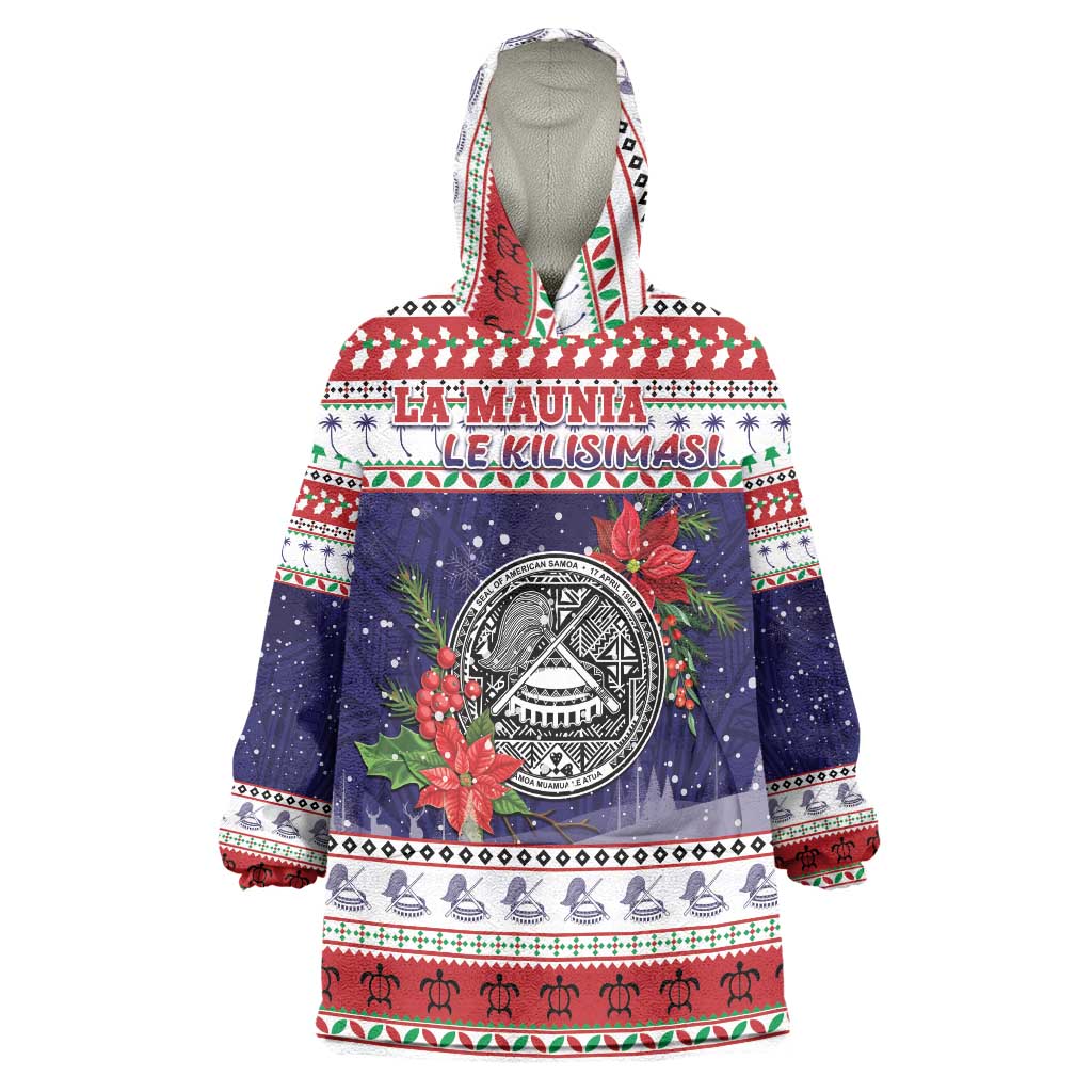 American Samoa Christmas Wearable Blanket Hoodie Poinsettia La Maunia Le Kilisimasi
