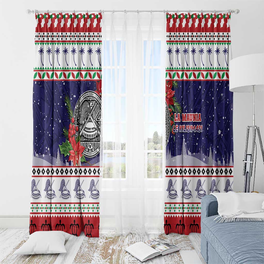 American Samoa Christmas Window Curtain Poinsettia La Maunia Le Kilisimasi