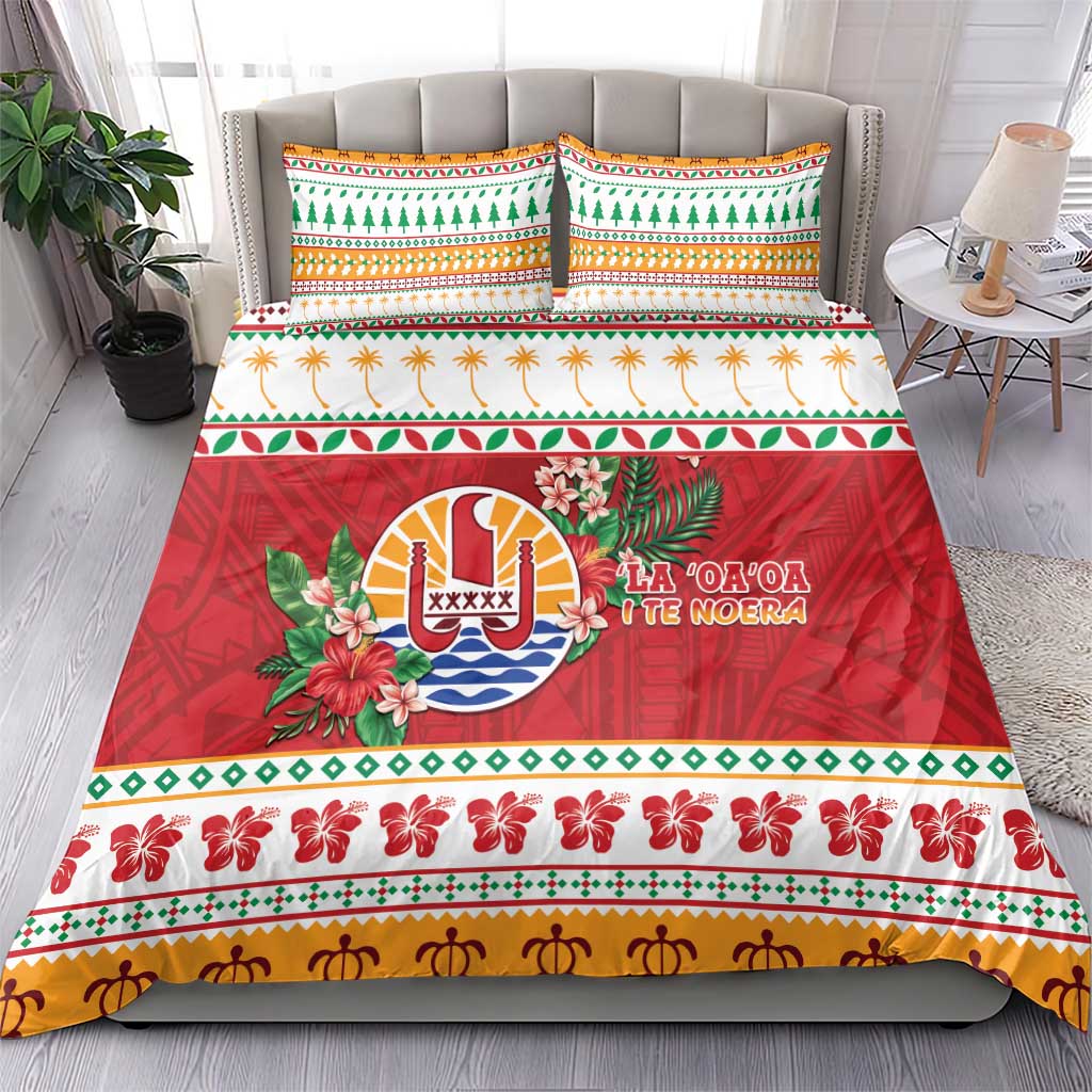 French Polynesia Christmas Bedding Set Coat Of Arms Merry Xmas