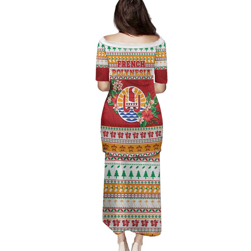 French Polynesia Christmas Family Matching Puletasi and Hawaiian Shirt Coat Of Arms Merry Xmas