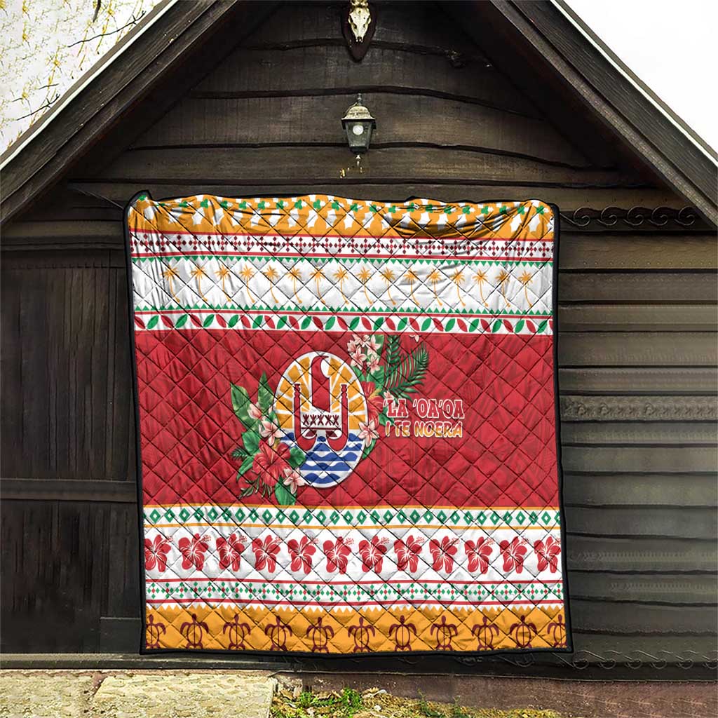 French Polynesia Christmas Quilt Coat Of Arms Merry Xmas